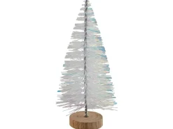 Weihnachts-Deko Baum aus Kunststoff mit Holzfuß Irisierend 15 cm Natur