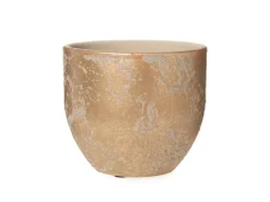 Weihnachts-Deko Übertopf Keramik Rund Ø 16 cm x 14 cm Gold