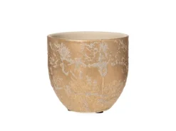 Weihnachts-Deko Übertopf Keramik Rund Ø 14 cm x 13 cm Gold