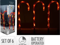 Weihnachts-Deko Bodenlampen-Set Zuckerstangen Rot-Weiß 6 teilig