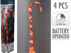 Weihnachts-Deko Bodenlampen-Set Zuckerstange Rot-Weiß 4-teilig