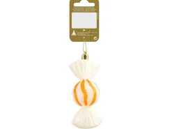 Weihnachts-Deko Bonbon zum Hängen aus Kunststoff 10 cm Weiß-Orange