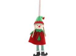 Weihnachts-Deko Elfenmädchen zum Hängen 9 cm x 3,5 cm x 19 cm Grün-Rot