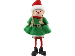 Weihnachts-Deko Elfenmädchen aus Stoff 19,5 cm Grün-Rot