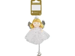 Weihnachts-Deko Engel aus Stoff zum Hängen 14,5 cm Weiß-Silber