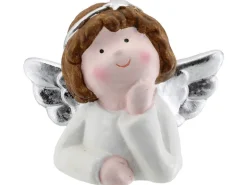 Weihnachts-Deko Engel aus Keramik 10 cm x 9 cm Weiß-Silber