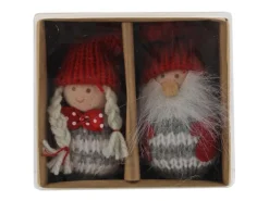 Weihnachts-Deko Figuren zum Hängen aus Strick und Filz 7 cm Rot-Grau 2 Stück