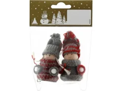 Weihnachts-Deko Figuren zum Hängen aus Stoff und Strick 7,5 cm Rot-Grau 2 Stück