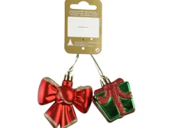 Weihnachts-Deko Geschenk- und Schleifendekor aus Kunststoff Rot-Grün 2 Stück
