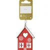 Weihnachts-Deko Haus zum Hängen aus Holz 6,5 cm x 8 cm Rot-Weiß