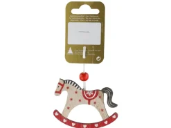Weihnachts-Deko Holzhänger Schaukelpferd 7 cm x 5 cm Natur-Rot