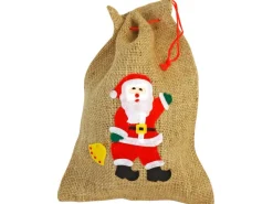 Weihnachtsdeko Jutesack mit Nikoapplikation 26 cm x 35 cm Braun-Rot