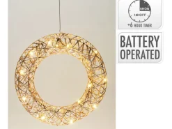 Weihnachts-Deko Kranz 20 LEDs Warmweiß Eisen 30 x 7 x 30 cm Gold