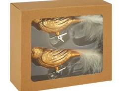 Weihnachts-Deko Kunststoffvögel mit Clip Hellbraun 2 Stück