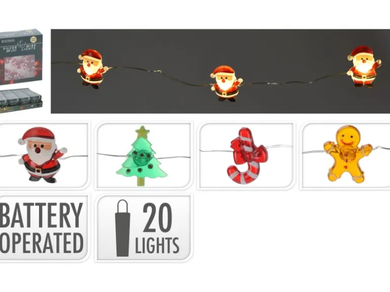 Weihnachts-Deko LED-Silberdraht 3D 4 Dekorationen 20 LEDs Warmweiß