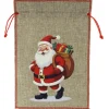 Weihnachts-Deko Sack aus Poly in Jute Motiv Weihnachtsmann 20 cm x 30 cm Natur