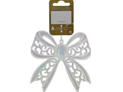 Weihnachts-Deko Schleife zum Hängen aus Kunststoff 11 cm x 11 cm Perlmutt