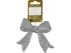 Weihnachts-Deko Schleife zum Hängen aus Kunststoff 11 cm x 9,8 cm Silber
