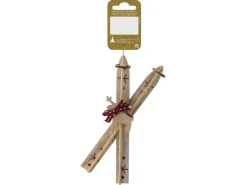 Weihnachts-Deko Skier zum Hängen aus Holz 15 cm Natur-Rot