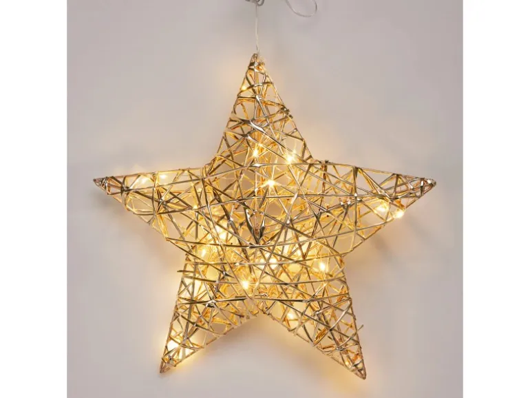 Weihnachts-Deko Stern Eisen 20 LEDs Warmweiß 30 x 8 x 30 cm Gold