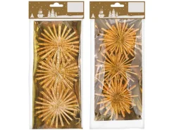 Weihnachts-Deko Strohsterne mit Glimmer Ø 10 cm Natur 3 Stück