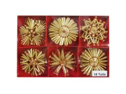 Weihnachts-Deko Strohsterne zum Hängen 6 cm Natur 18 Stück