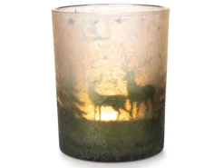 Weihnachts-Deko Teelichthalter Windlichtglas Ø 10 cm x 12,5 cm Grün-Silber