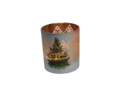 Weihnachts-Deko Teelichthalter Windlicht Haus Ø 7,3 cm x 8 cm Grün