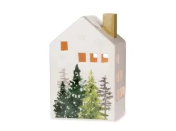 Weihnachts-Deko Windlicht Haus 14,5 cm Weiß-Grün