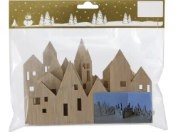 Weihnachtsdekoration Aufklappbare Häuserreihe aus Holz