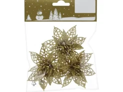 Weihnachtsdekoration Blumen zum Basteln Gold Glitzer 3 Stück