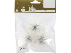 Weihnachtsdekoration Blumen zum Basteln Weiß Glitzer 3 Stück