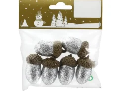 Weihnachtsdekoration Eicheln-Set aus Kunststoff in Silber 6 Stück