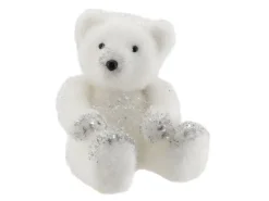 Weihnachtsdekoration Eisbär aus Kunststoff Beflockt Weiß