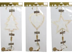 Weihnachtsdekoration Holzhänger 3-fach Sortiert Gold