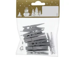 Weihnachtsdekoration Holzklammern-Set Silber 12 Stück