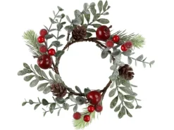 Weihnachtsdekoration Kranz aus Kunststoff mit Blättern Zapfen und Beeren