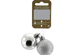 Weihnachtsdekoration Kugeln 2er-Pack aus Kunststoff Ø 4 cm Silber Glänzend
