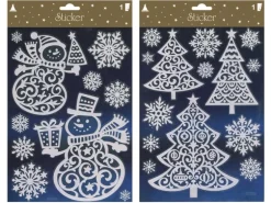 Weihnachts-Fenster Dekoration - Fensterbilder Sortiert Weiß mit Glitter 19 x 32