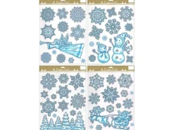 Weihnachts-Fenster Dekoration - Sortiert Weiß/Blau mit Glitter 30 x 42 cm