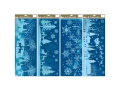 Weihnachts-Fensterbild 59,5 cm x 21 cm Blau-Weiß 4-fach Sortiert