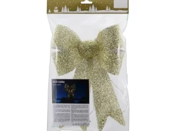 Weihnachtshänger Schleife aus Kunststoff mit LED-Lichtern 23 cm x 28 cm Gold