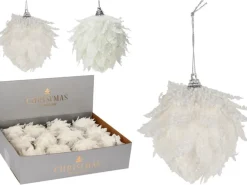 Weihnachtskugel Blatt Polyester Ø 8 cm Weiß