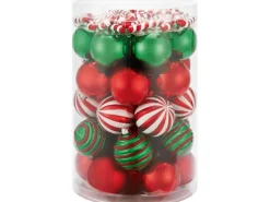 Weihnachtskugel-Set Ø 6 cm 50-teilig Rot-Weiß-Grün