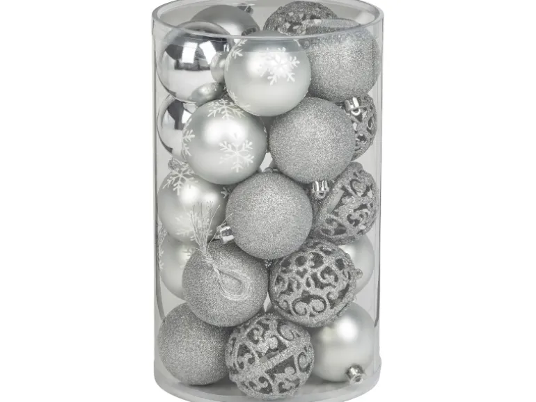 Weihnachtskugel-Set Kunststoff Ø 6 cm 25-teilig Silber