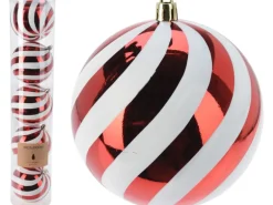 Weihnachtskugel-Set Streifen 10 cm Rot-Weiß 5-teilig