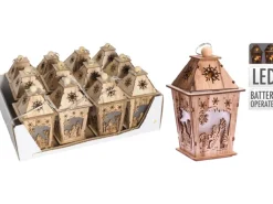 Weihnachtslaterne Holz 18 cm Lasercut mit LED 2fach-sortiert