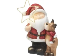 Weihnachtsmann mit Rentier und Beleuchtung 32 cm