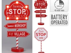 Weihnachts-Stop-Schild LED Warmweiß MDF 20 x 10 x 40 cm Rot 2-fach Sortiert