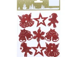 Weinachtsfiguren 9er-Pack Kunststoff 5 cm Rot Glitter